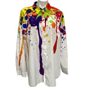 SHEIN LUNE Plus Splash Ink Print Button Front Split Hem Shirt Size 2xl